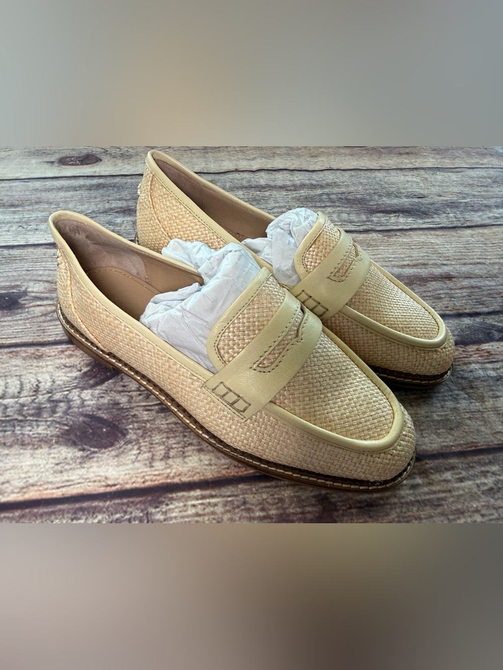 Boden Women’s Raffia Neutral Woven Penny Loafers Shoes Nya 37 6 NEW No Box